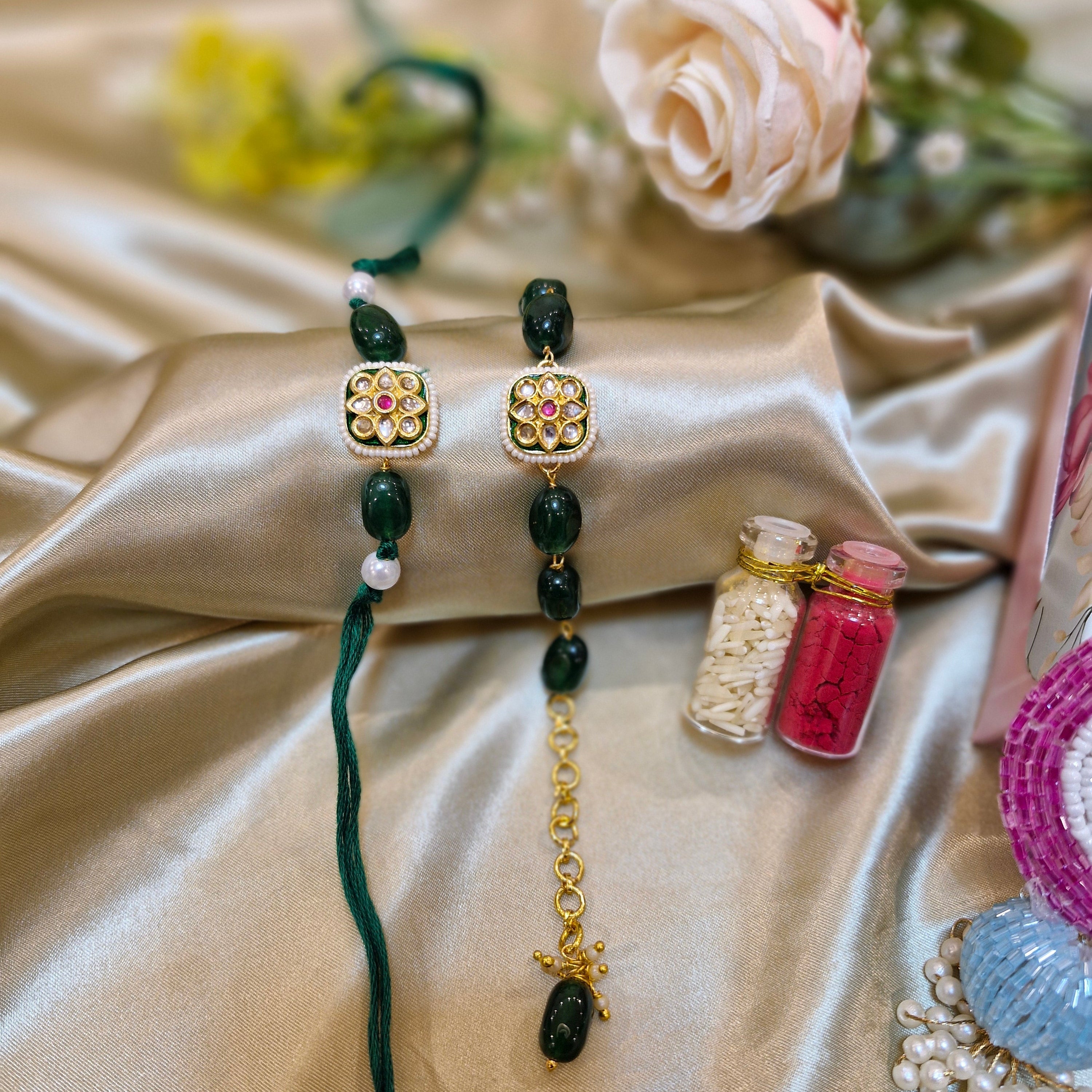 Designer Kundan Bhaiya Bhabhi Rakhi Set