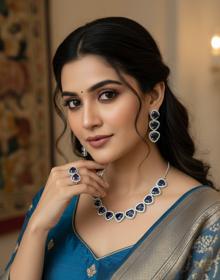 Regal Blue Triangle AD Necklace Set