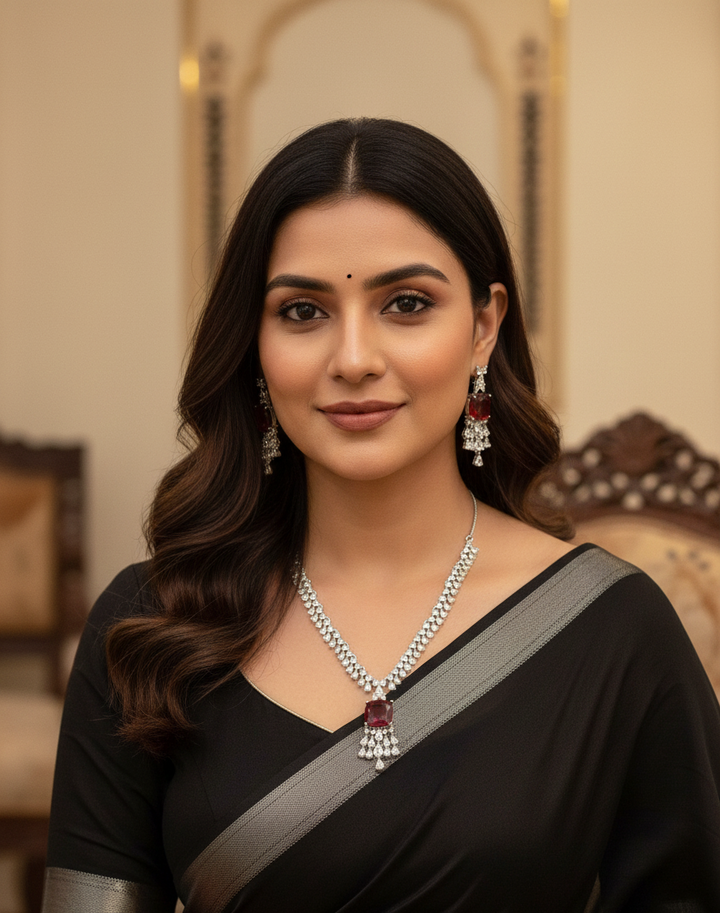 The "Ethereal Glow" Ruby-Red American Diamond Statement Set