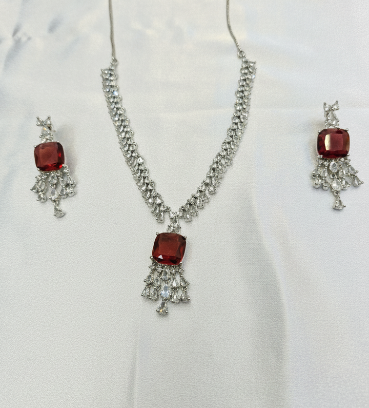 The "Ethereal Glow" Ruby-Red American Diamond Statement Set