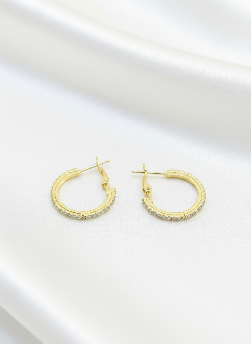 Luminous Pavé Hoop Earrings – 14K Gold Finish