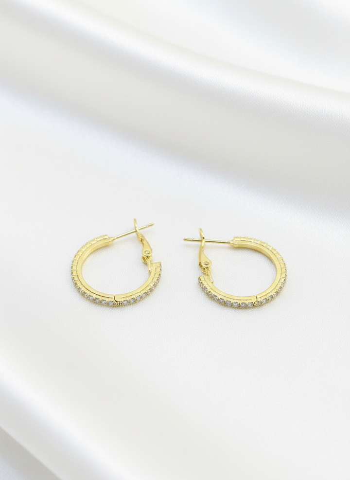 Luminous Pavé Hoop Earrings – 14K Gold Finish