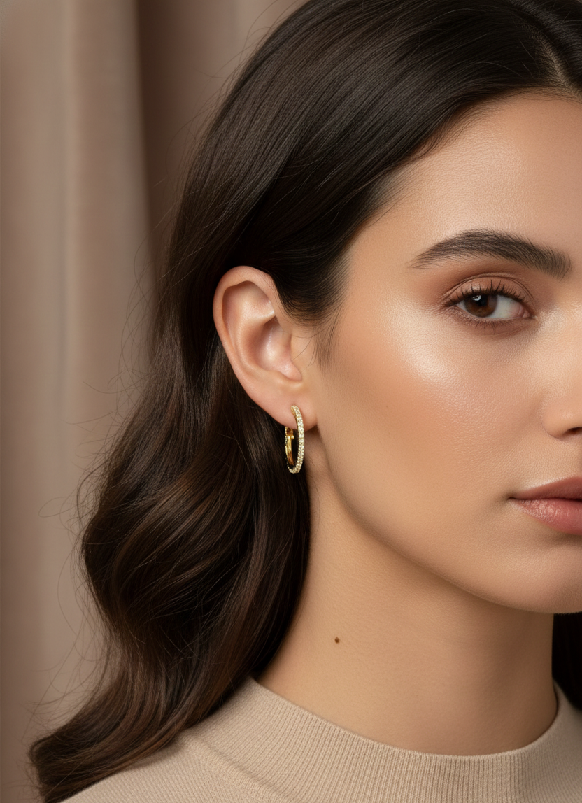 Luminous Pavé Hoop Earrings – 14K Gold Finish