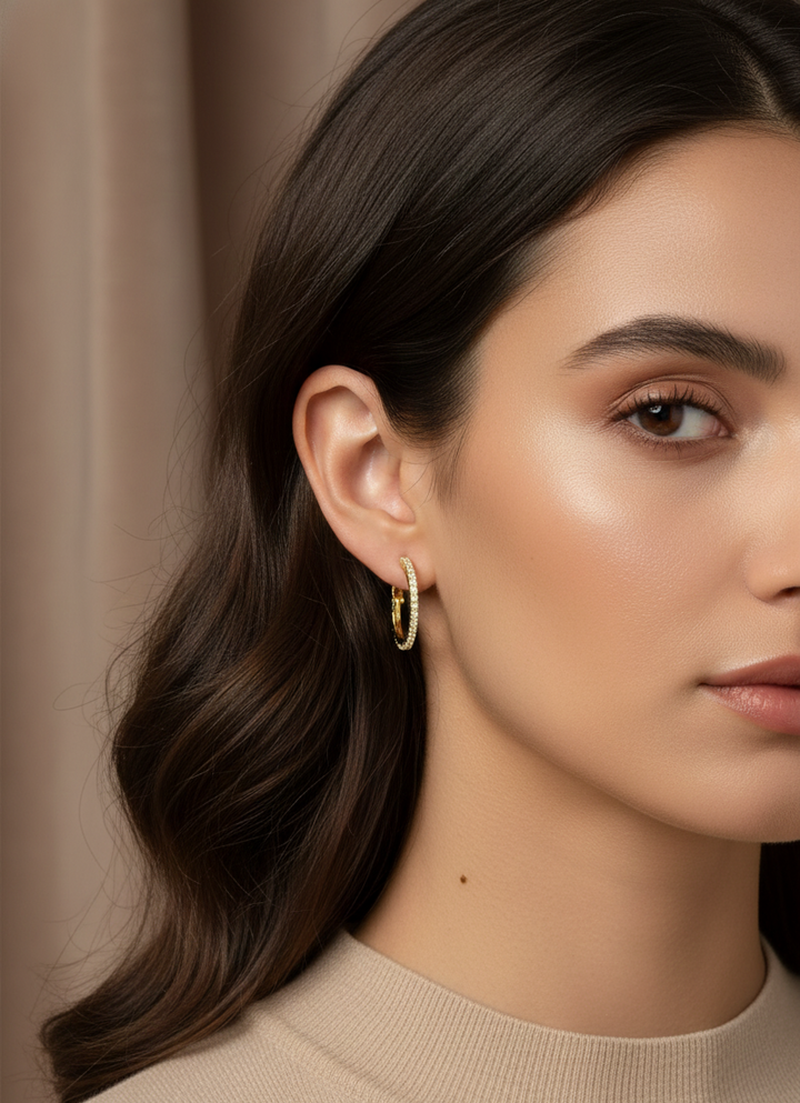 Luminous Pavé Hoop Earrings – 14K Gold Finish