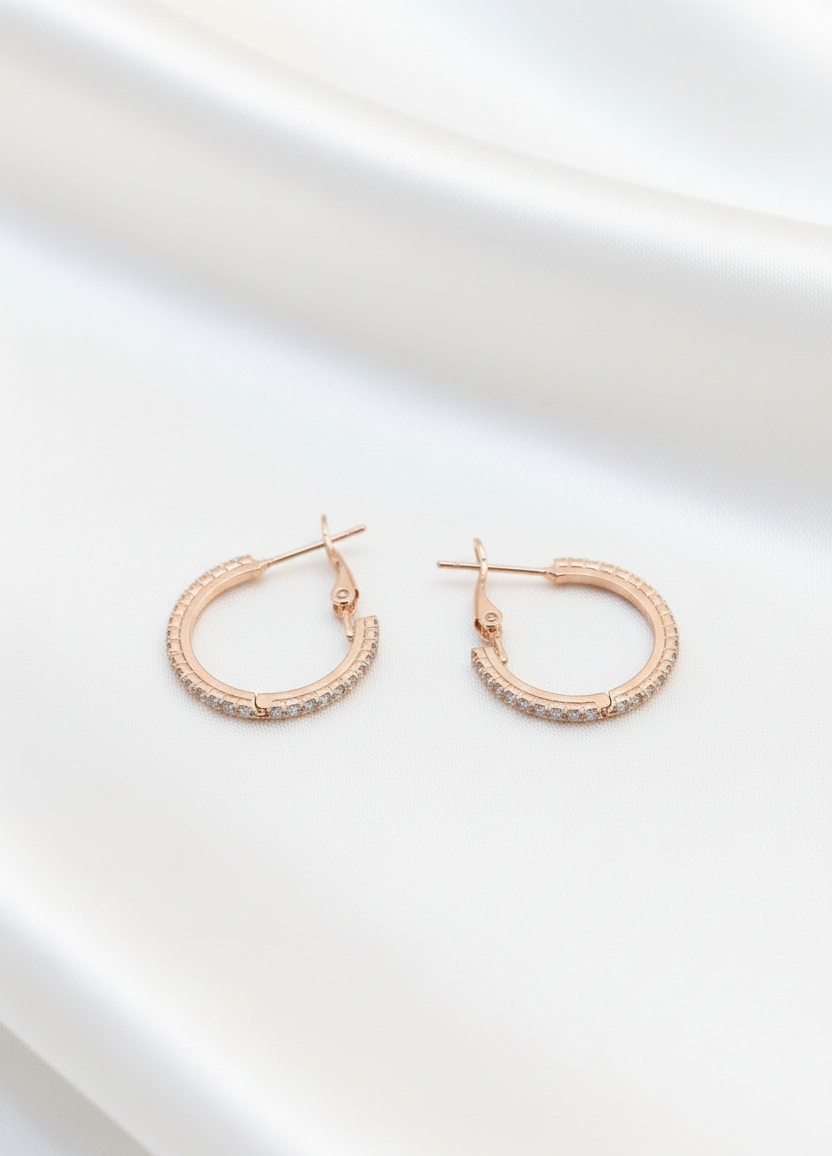 Luminous Pavé Hoop Earrings – 14K Gold Finish