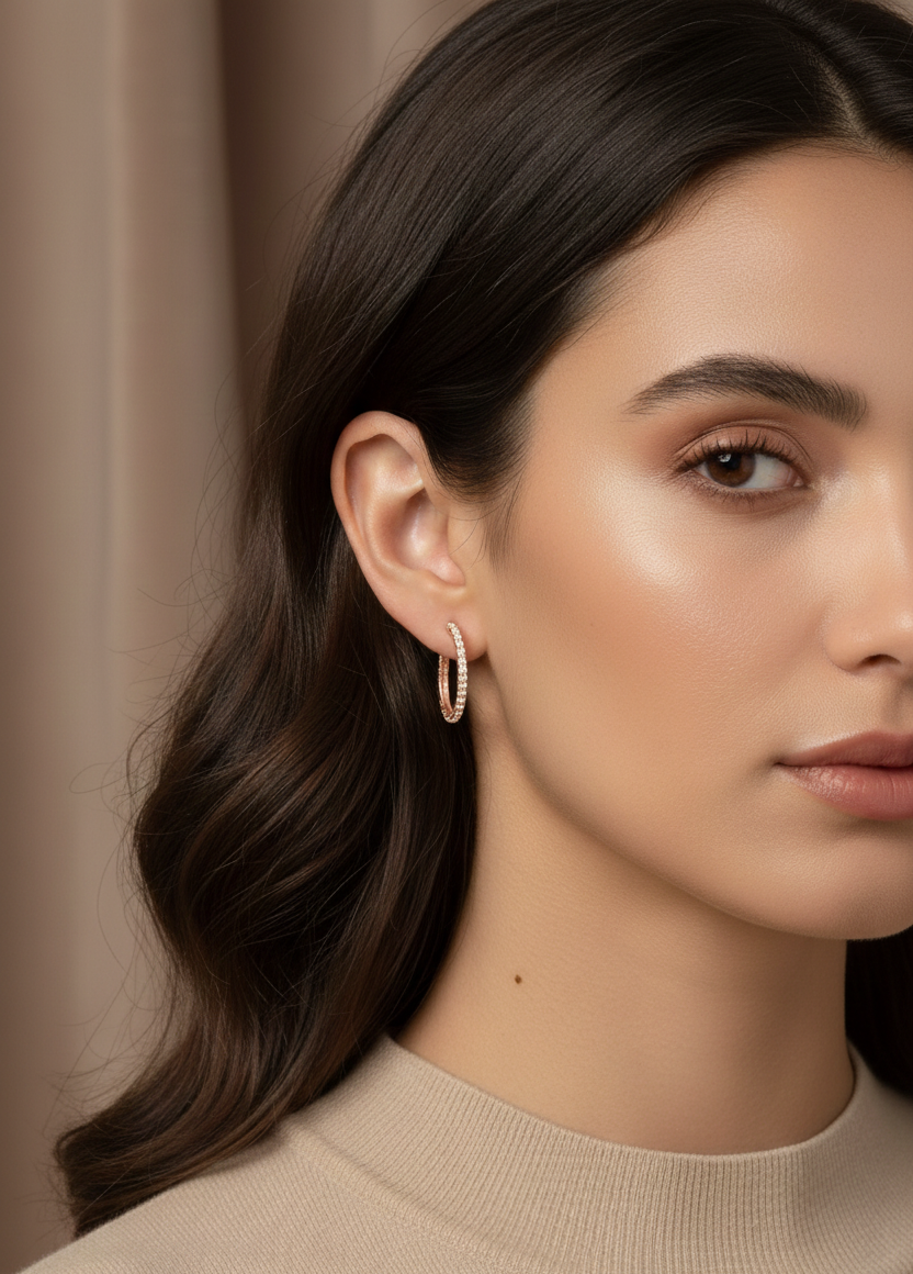 Luminous Pavé Hoop Earrings – 14K Gold Finish