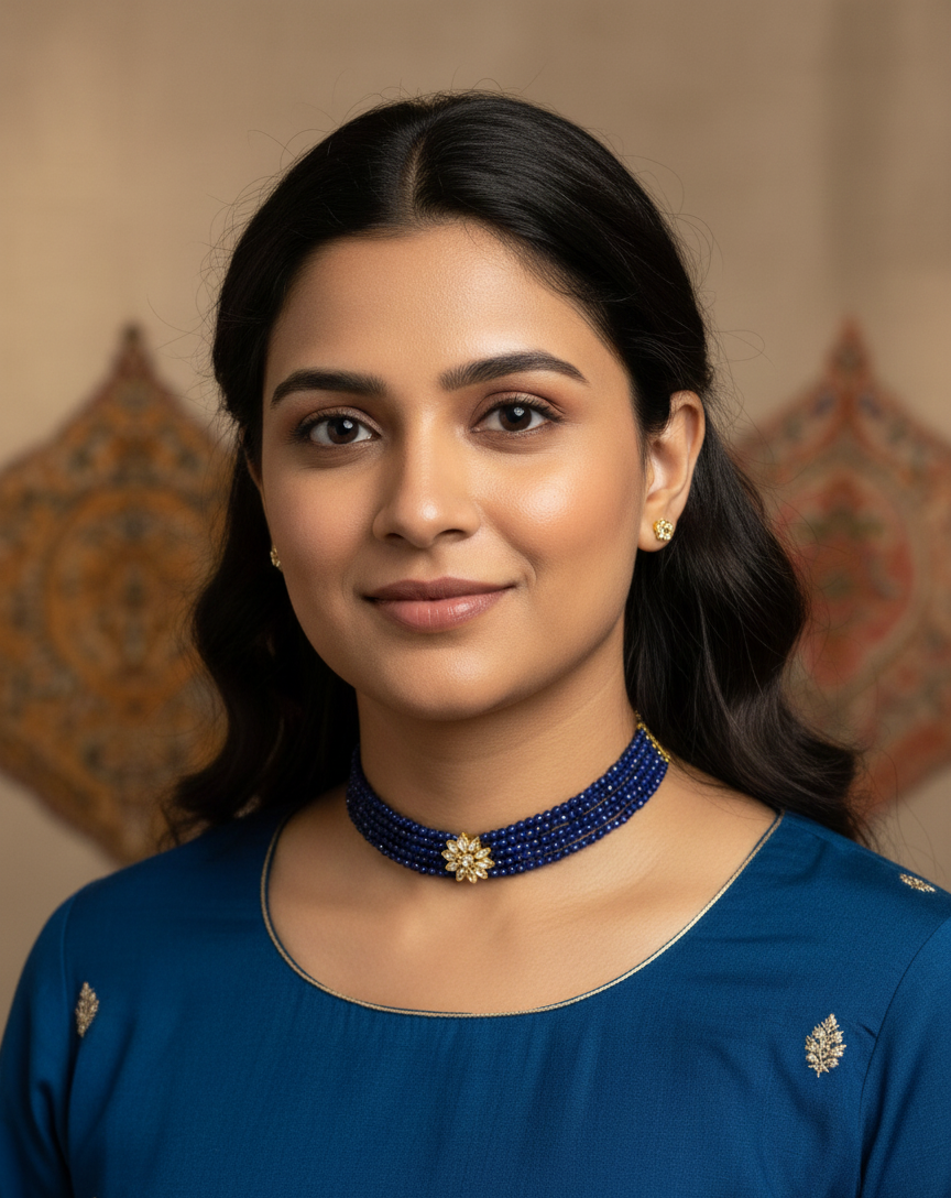 Elegant Lapis Blue Beaded Choker