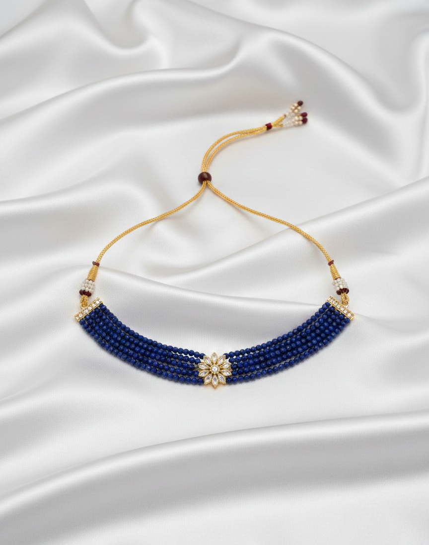 Elegant Lapis Blue Beaded Choker