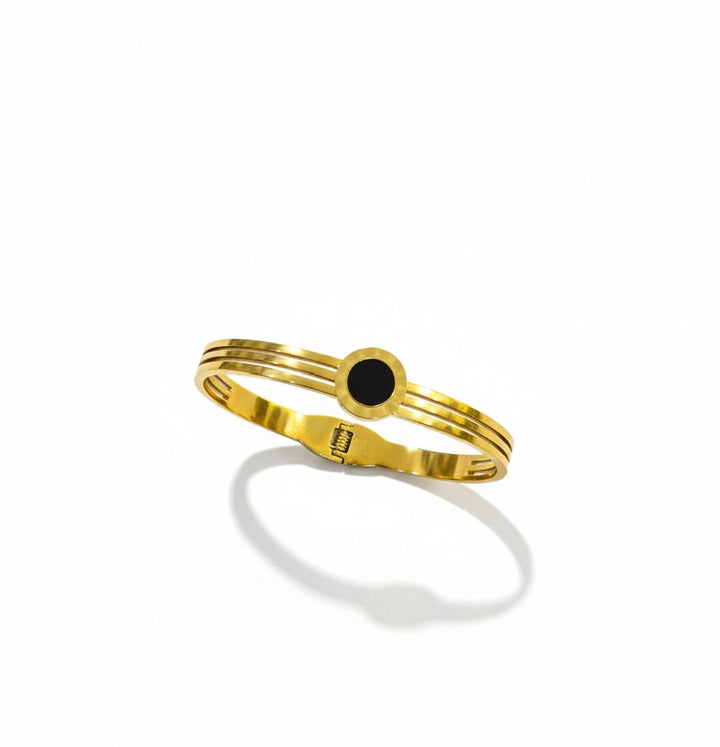 The Onyx Aura Cuff Bracelet - Anti-Tarnish Gold-Plated Bangle with Black Stone