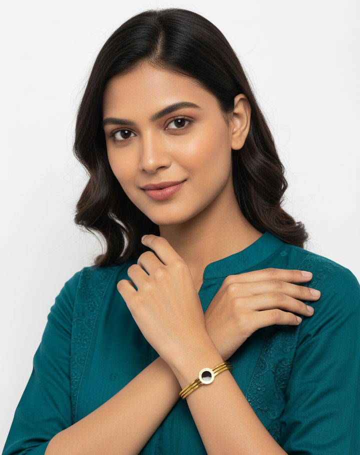 The Onyx Aura Cuff Bracelet - Anti-Tarnish Gold-Plated Bangle with Black Stone