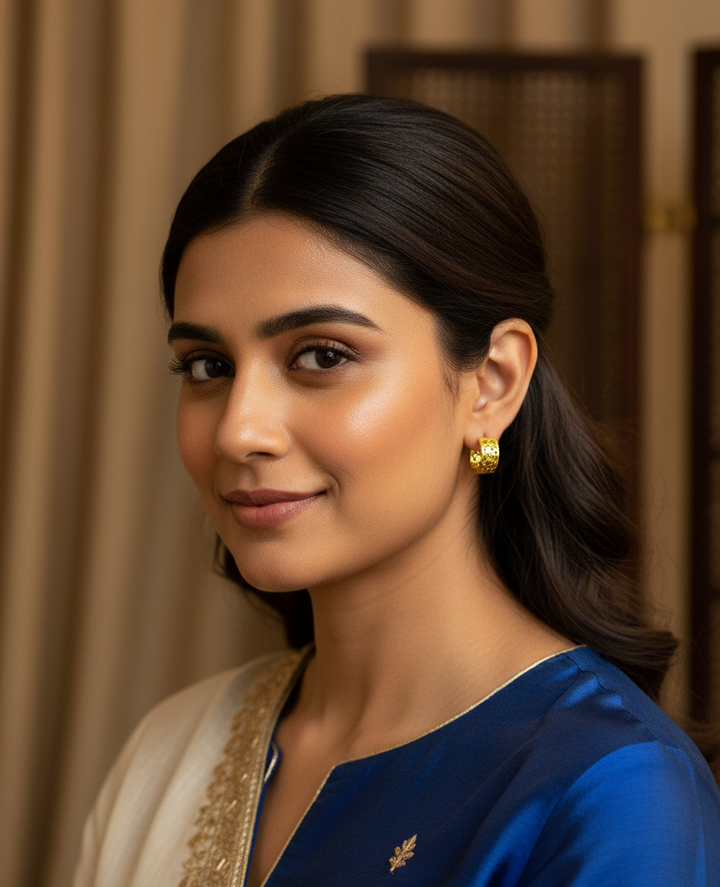 Regal Gold-Polished Traditional Indian Stud Earrings