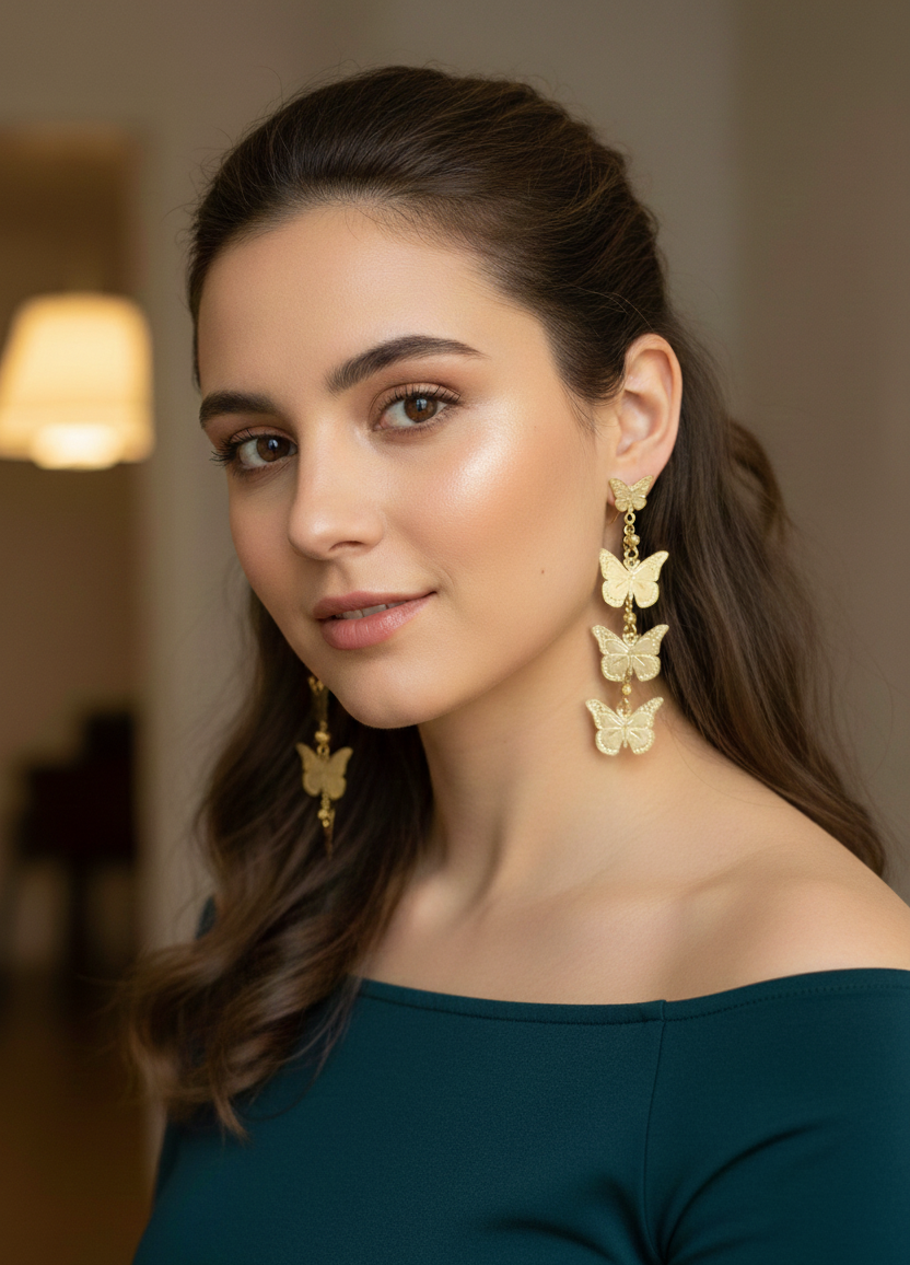 Gold Butterfly Cascade Statement Earrings