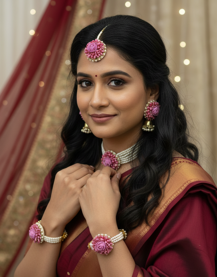 The Haldi & Mehendi Bloom: 5-Piece Floral Jewellery Set