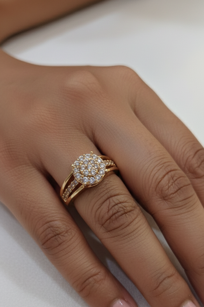 Royal Blossom Diamond-Cut Gold-Plated Ring