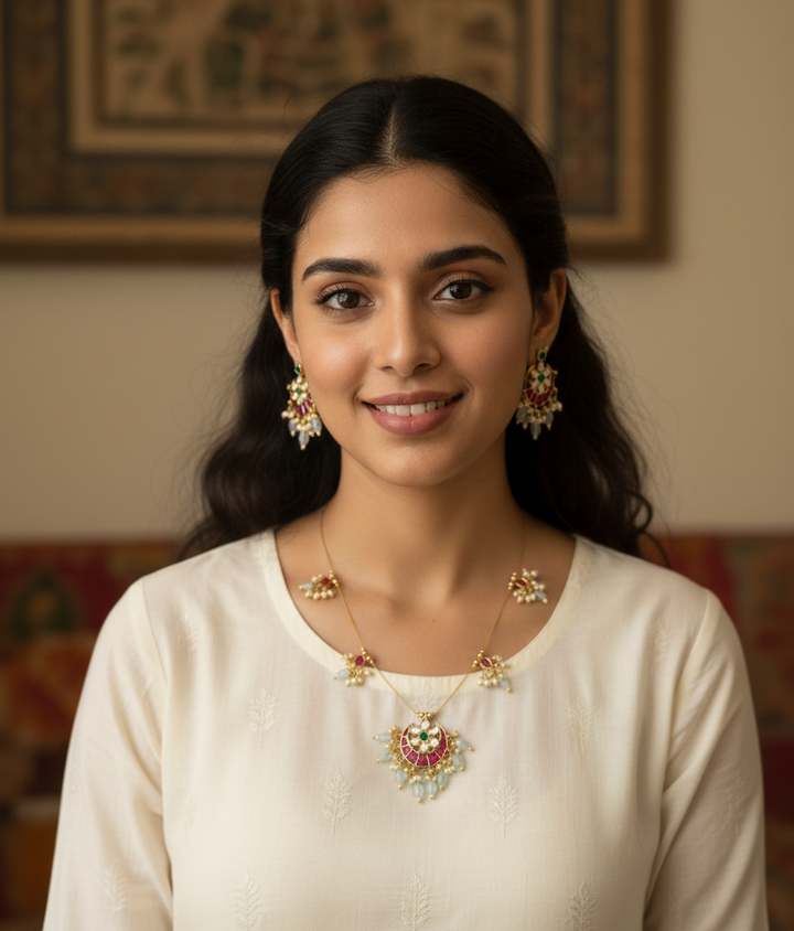 The Aara Ruby & Mint Pastel Kundan Set