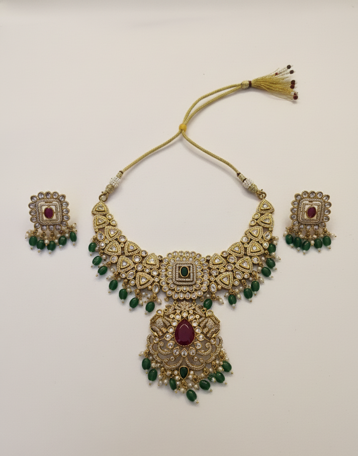Exquisite Emerald & Ruby Kundan Necklace Set