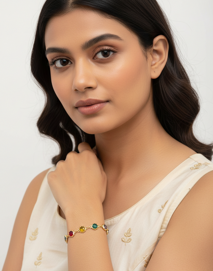 Radiant 22kT Gold Plated Multi-Color Floral Bracelet