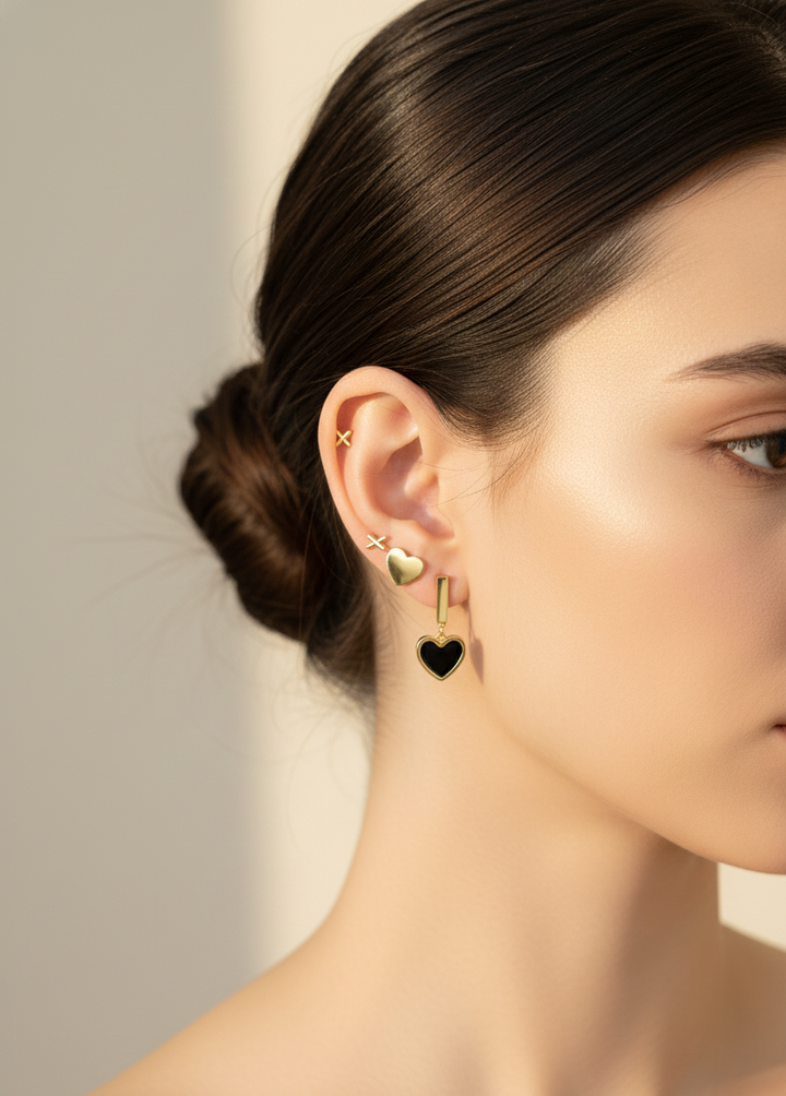 Heart & Cross Triple Earring Set – 18K Gold PVD Plated Stainless Steel