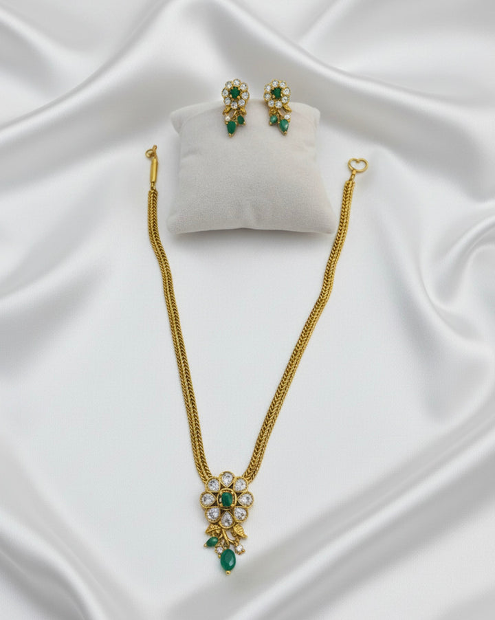 Gold-Plated Emerald & Kundan-Polki Necklace Set