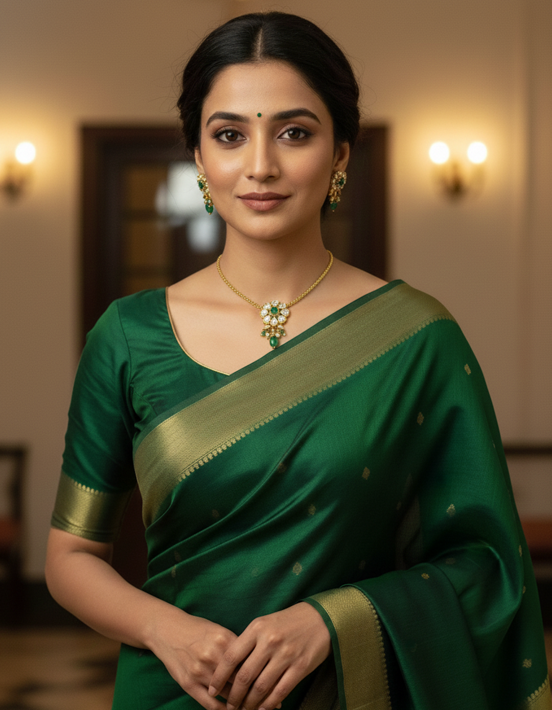 Gold-Plated Emerald & Kundan-Polki Necklace Set