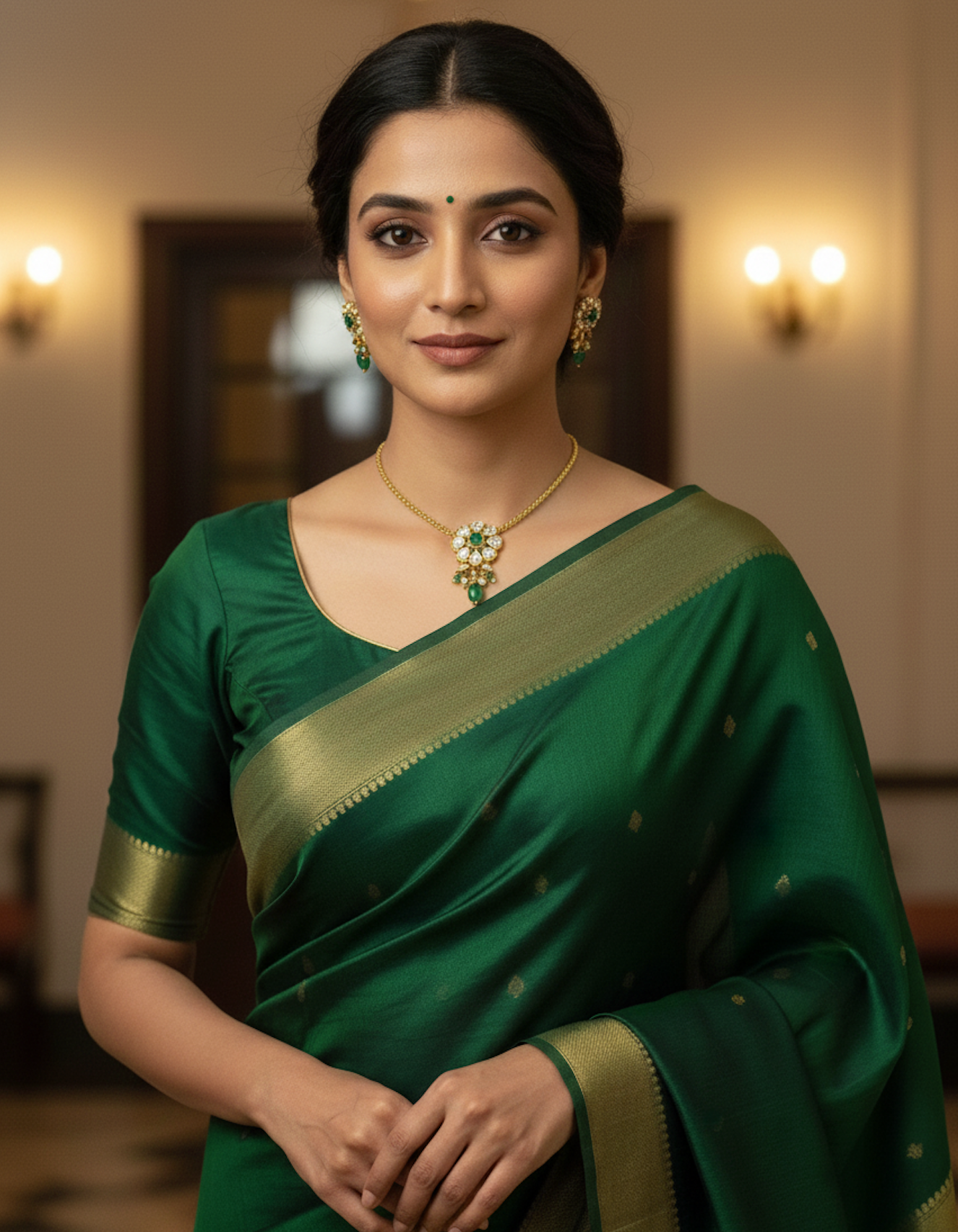 Gold-Plated Emerald & Kundan-Polki Necklace Set