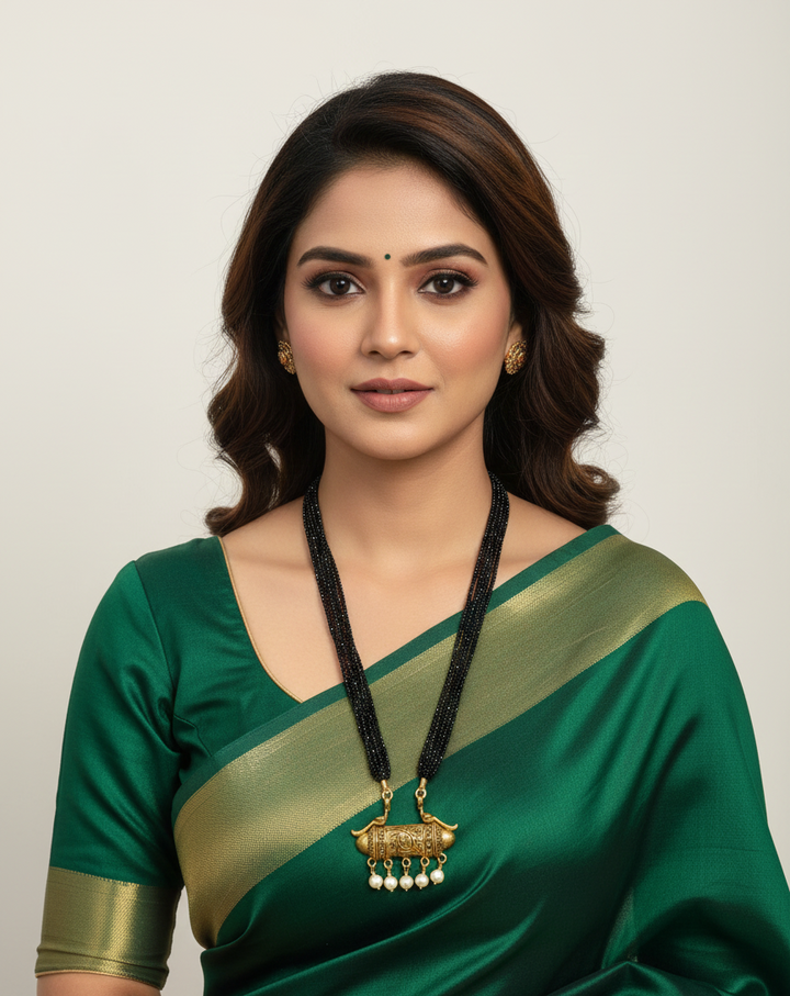 Antique Dholki Pendant Necklace with Multi-Strand Black Onyx Beads