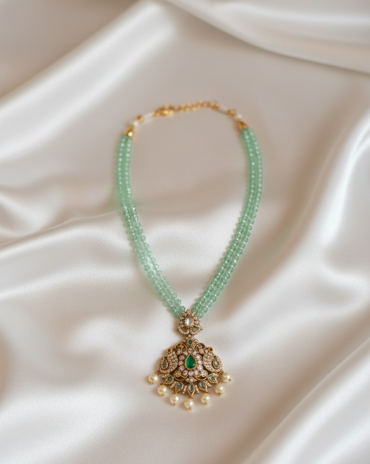 Elegant Emerald & Pearl Dual-Strand Haran Necklace