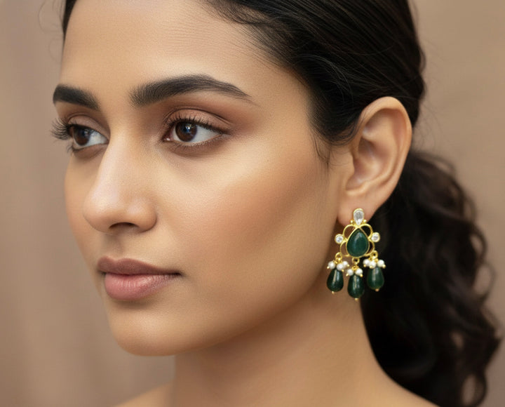 Heritage Emerald & Pearl Polki Drop Earrings