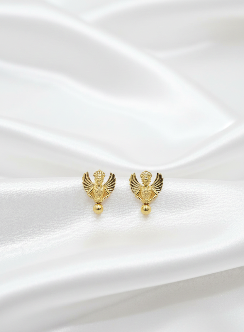 Regal Winged Goddess Gold-Polished Studs