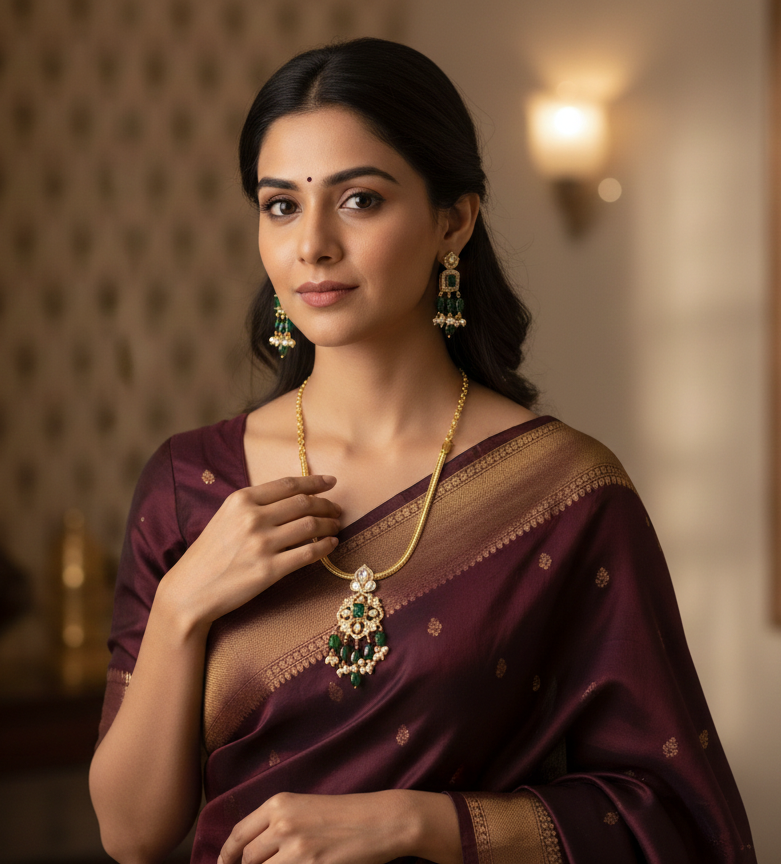 Elegant Gold-Plated Pendant Set with Ruby Stones & Pearl Accents - 1 year warranty