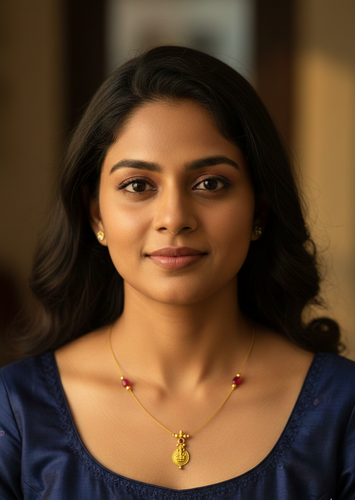 Gold Plated Floating Ruby-Red & Gold Bead "Invisible" Necklace – Dainty Indian Minimalist Jewelry