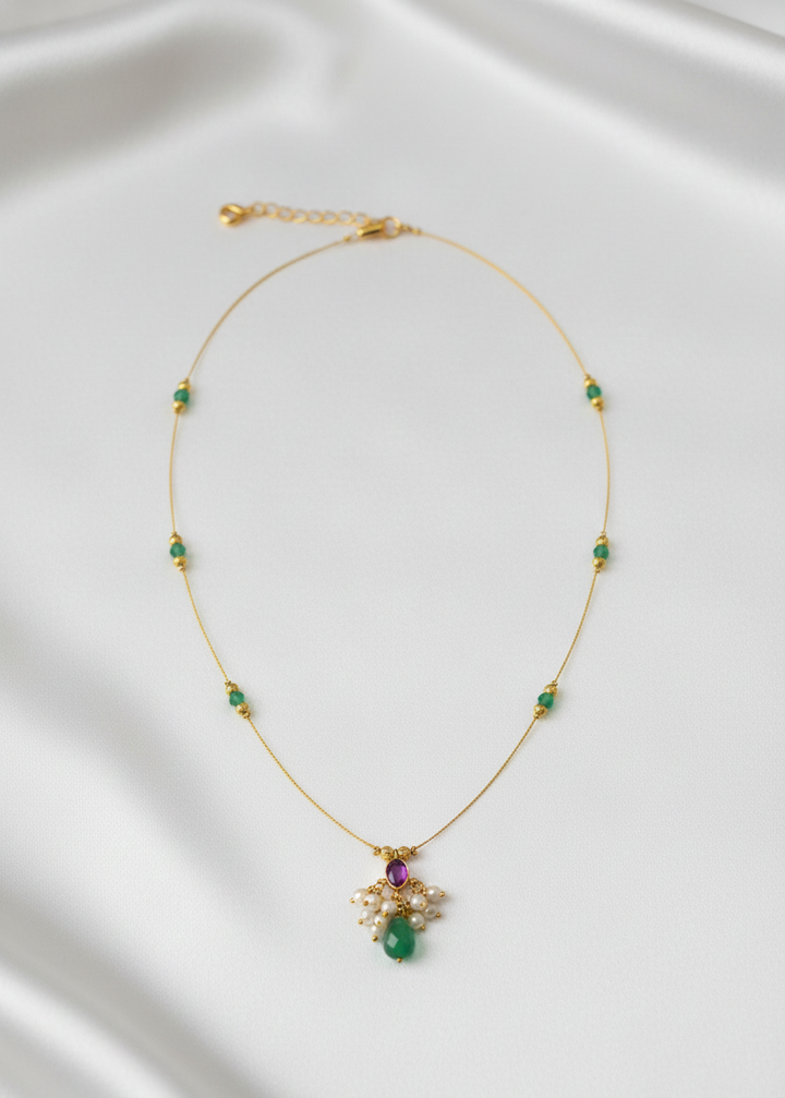 Regal Jadau Kundan Floating Necklace – Handcrafted 22K Gold Plated Necklace