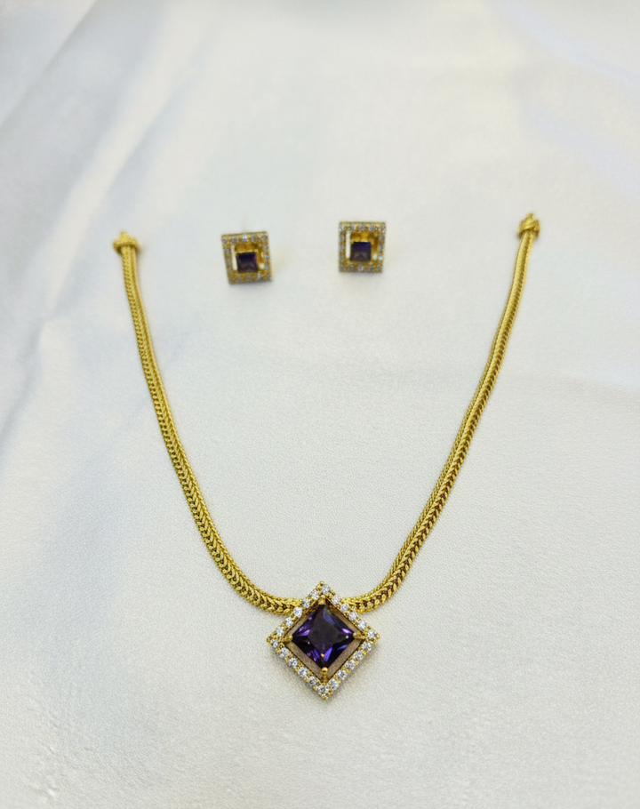Royal Amethyst & Gold Square Pendant Set
