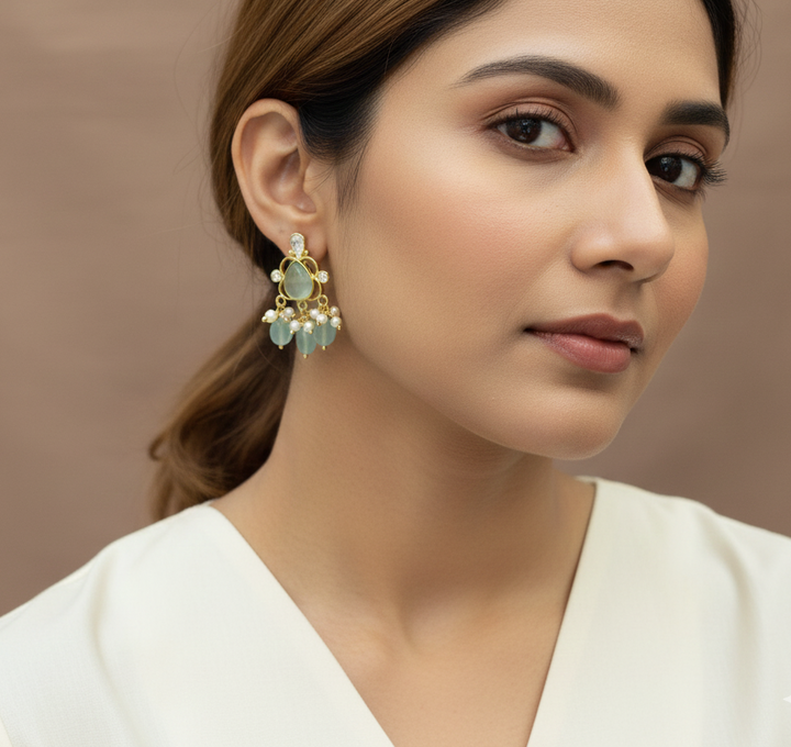 Heritage Pearl Polki Drop Earrings