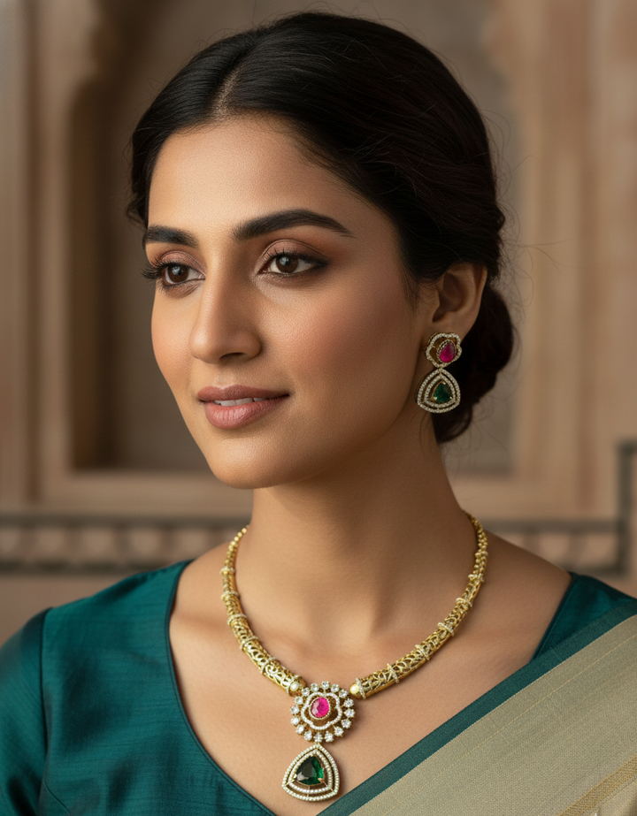 Timeless Elegance: A stunning antique-finish gold necklace set