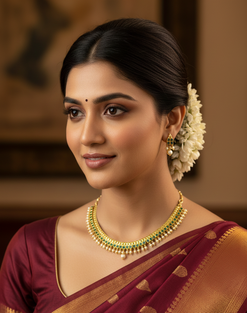 Emerald & Pearl Gold-Plated Choker Set