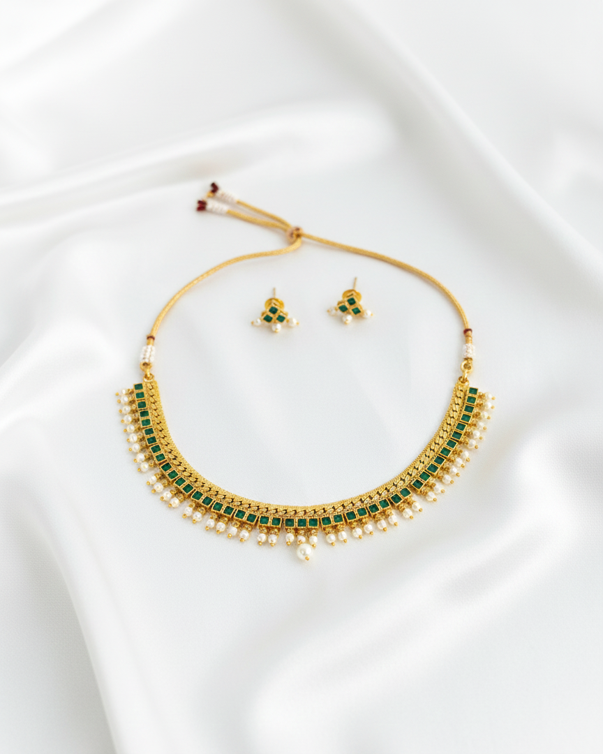 Emerald & Pearl Gold-Plated Choker Set