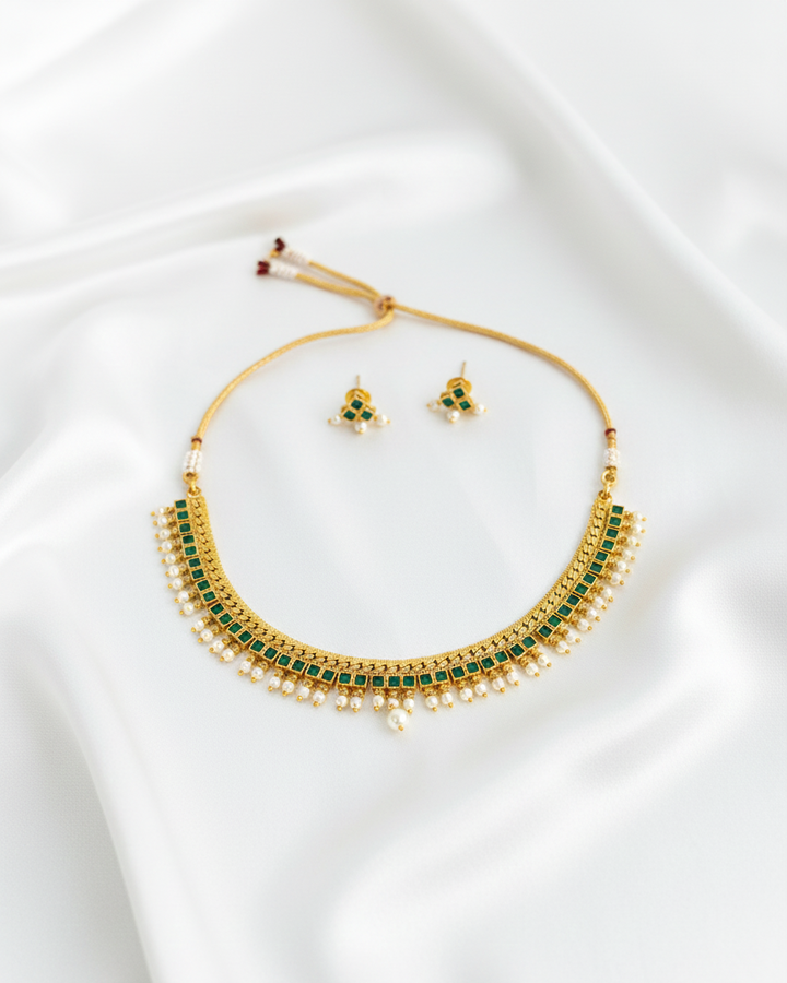 Emerald & Pearl Gold-Plated Choker Set