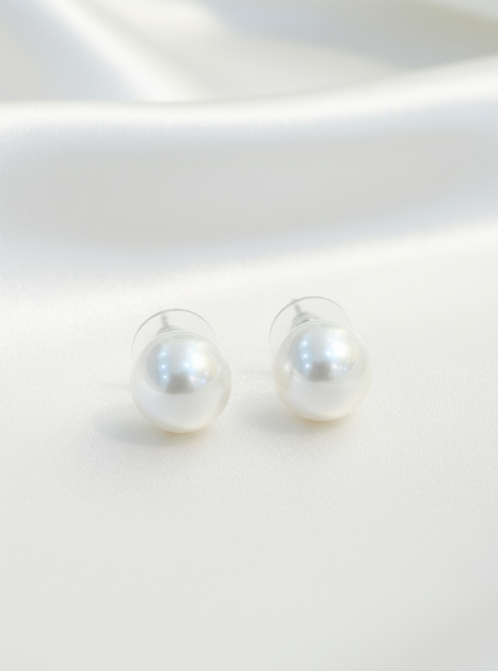 Classic Lustrous Shell Pearl Studs – Elegant 12mm Oversized White Pearl Earrings