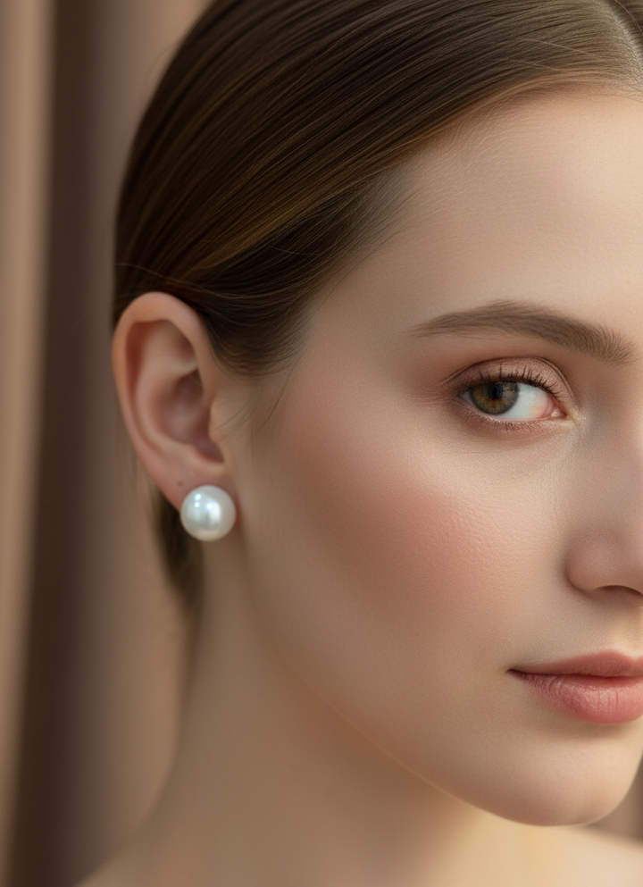 Classic Lustrous Shell Pearl Studs – Elegant 12mm Oversized White Pearl Earrings