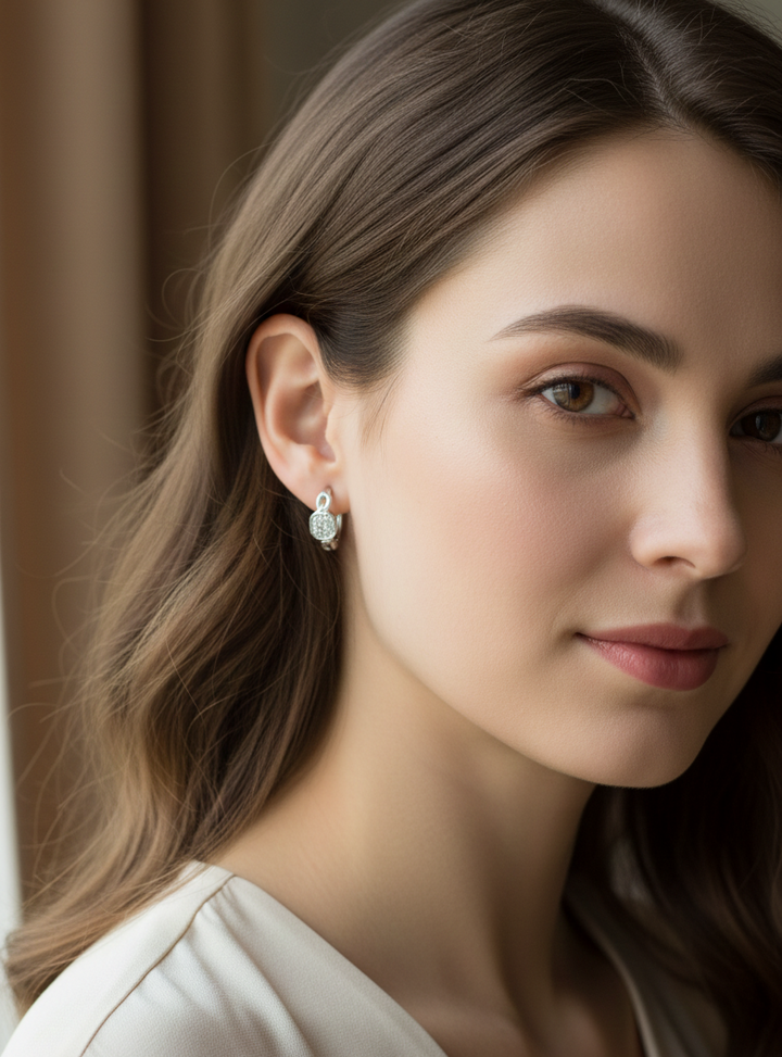 Anti-Tarnish Silver Hoops – Waterproof AD Stones Earrings