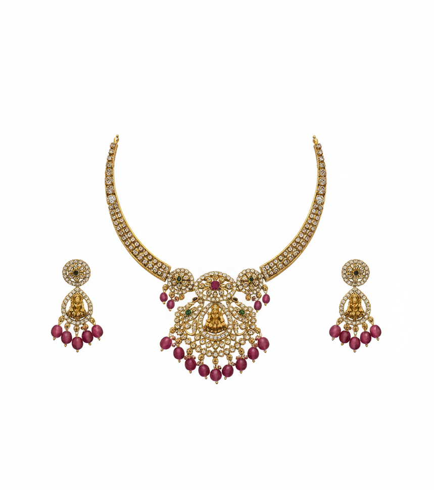 Exquisite Ruby & Gold-Toned Temple Set