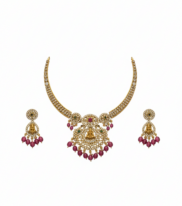 Exquisite Ruby & Gold-Toned Temple Set
