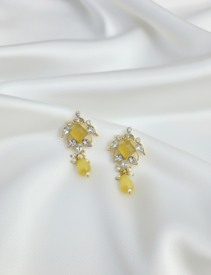 Heritage Yellow & Pearl Polki Drop Earrings